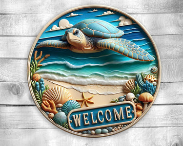 Beach Turtle Colorful Door Hanger - Bright Wooden Sign, Fun Home Decor for Front Door, Seasonal & Year-Round Use, Vibrant Entryway Accent